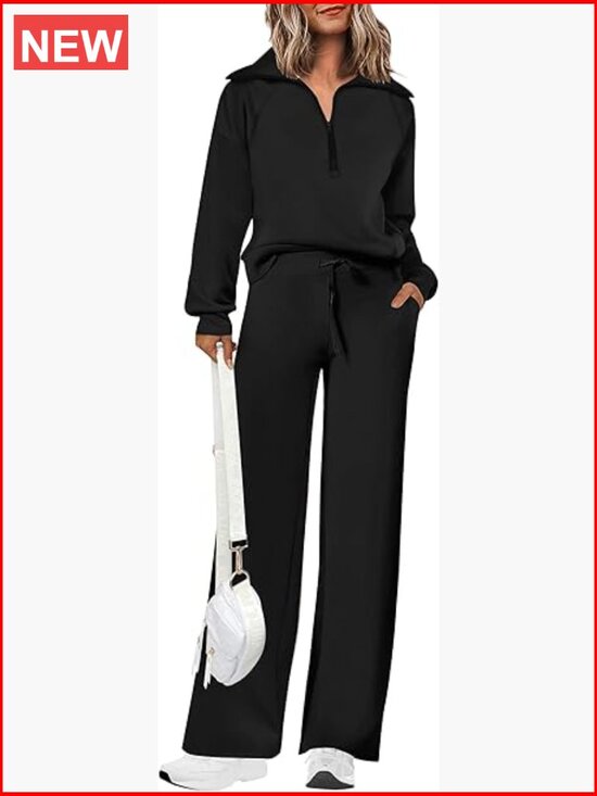Pants - 2 Piece Outfits Half Zip Sweatshirt Wide Leg Pants Tracksuit Set